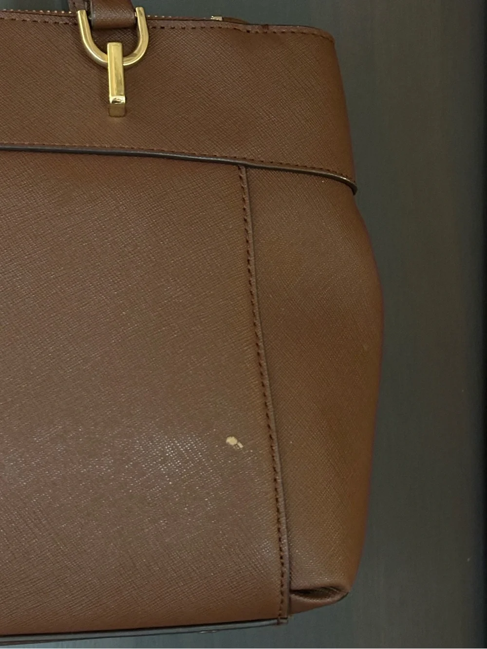 Calvin Klein Chocolate Brown Saffiano Shoulder Bag with Gold Hardware